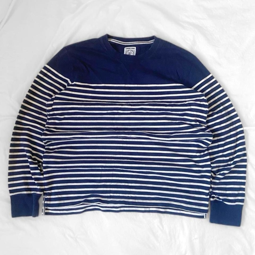 Lands End Rugby Navy/White Striped Sweatshirt